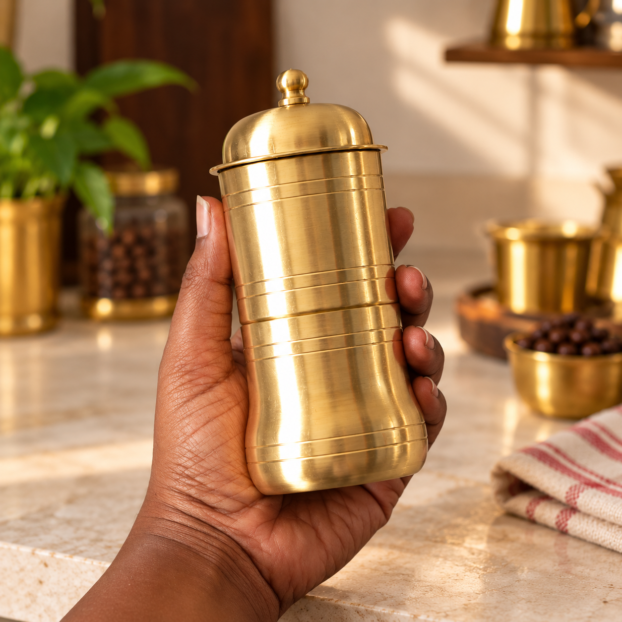 Traditional brass coffee maker used for preparing South Indian coffee decoction
