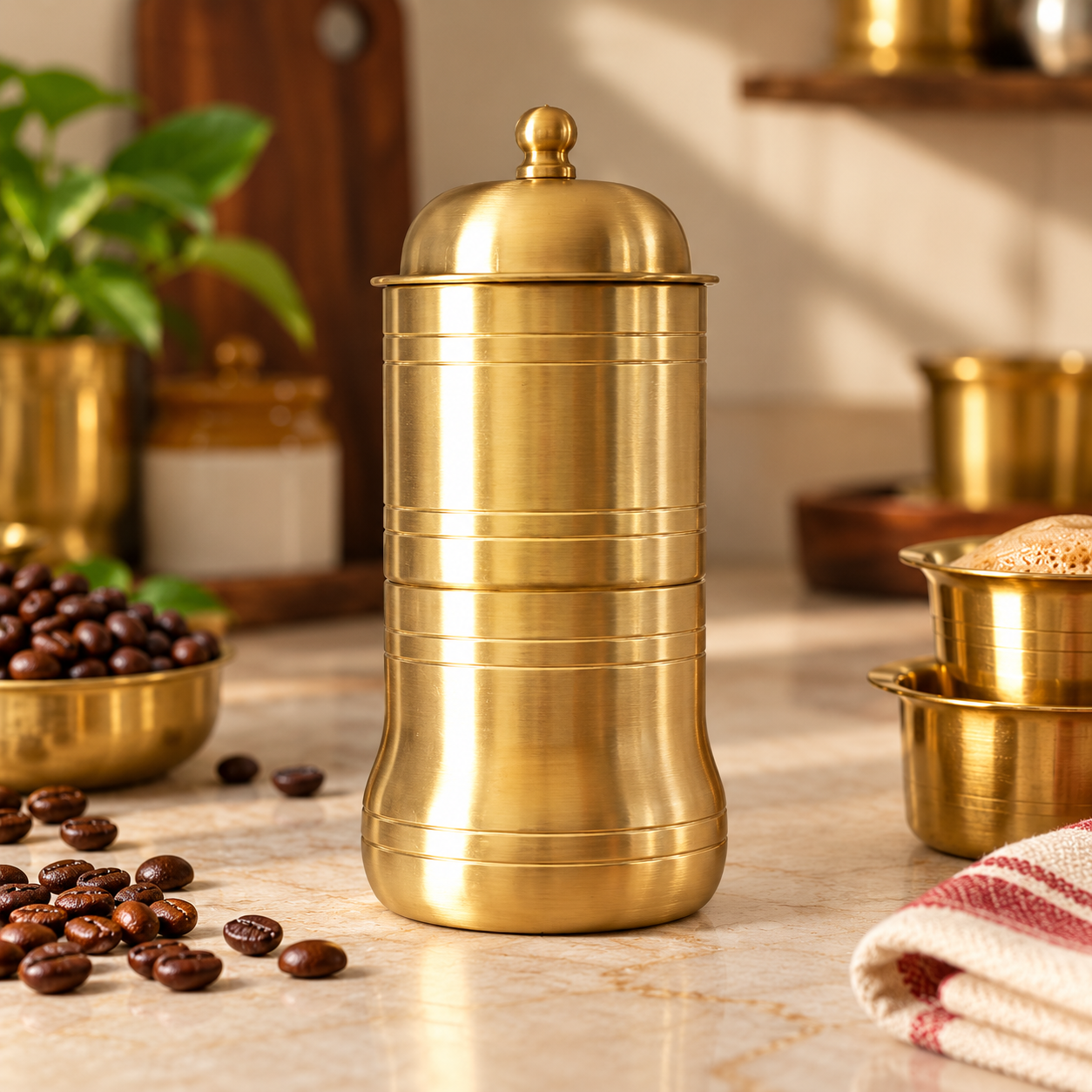 Brass coffee filter for traditional South Indian filter coffee brewing